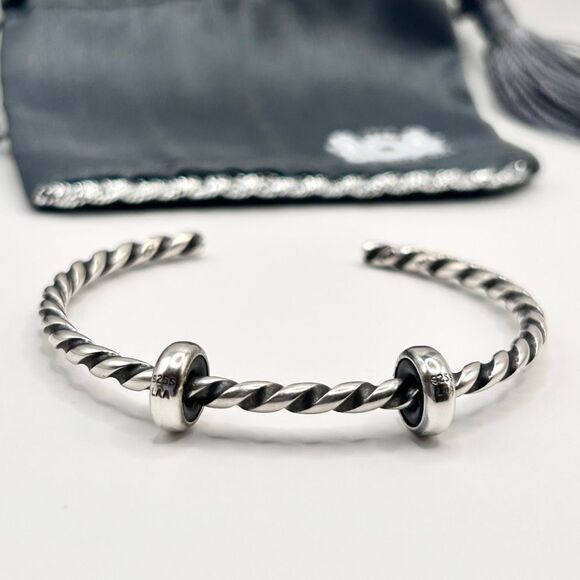 TROLLBEADS Twisted Bangle Bracelet w Two Stoppers Sz XXS LAA 925S NEW w TB Pouch - Picture 4 of 7